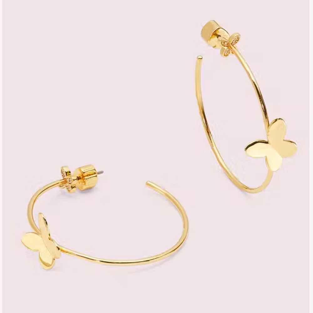 NWOT Kate Spade In a Flutter Gold Butterfly Hoop Earrings